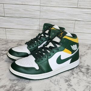 Air Jordan 1 Mid Sonics Mens 9.5 Green Yellow Sneakers With Box